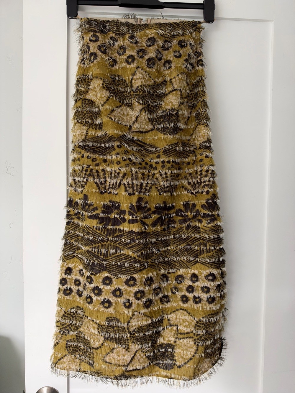 Scanlan Theodore Skirt 2 Women Yellow Black Print Faux Feather Midi Australia